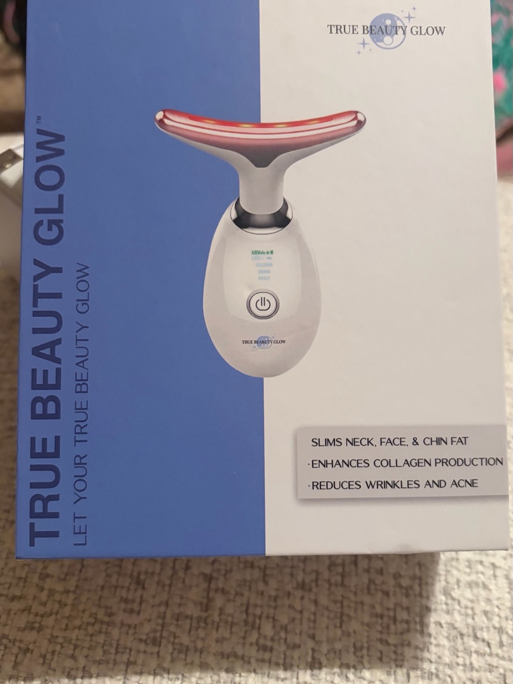 True Beauty Glow LED Facial & Neck Toning Device - White with Red LED Bar